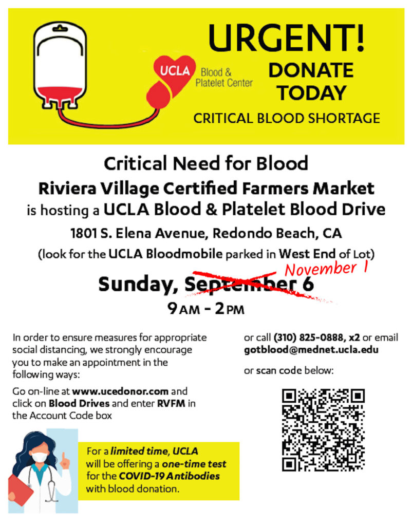 (New Date) UCLA Blood & Platelet Blood Drive Riviera Village